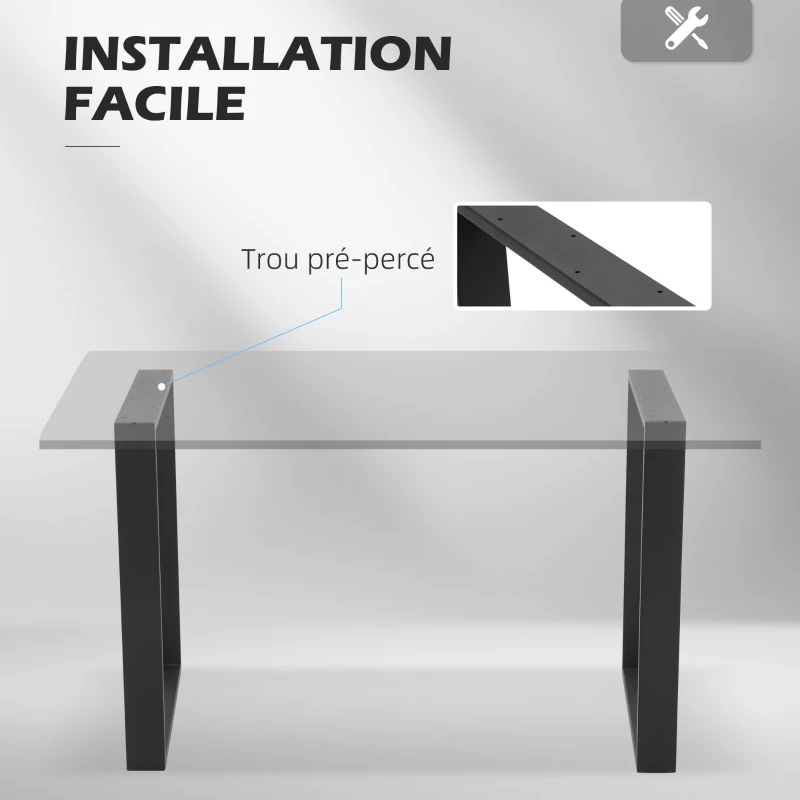 HOMCOM Lot de 2 pieds rectangulaires en acier noir pour table - hauteur 72 cm - design contemporain