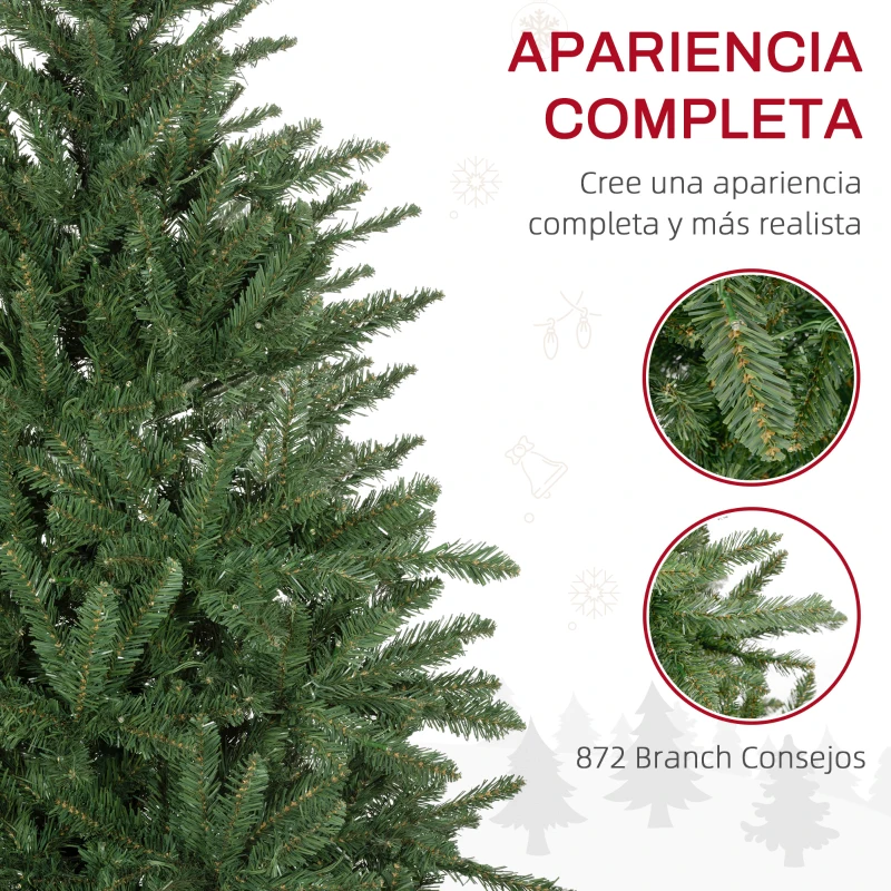 HOMCOM Árbol de Navidad Artificial 180 cm con 310 Luces LED 872 Ramas y Patas de Metal Árbol Navideño para Interior Verde