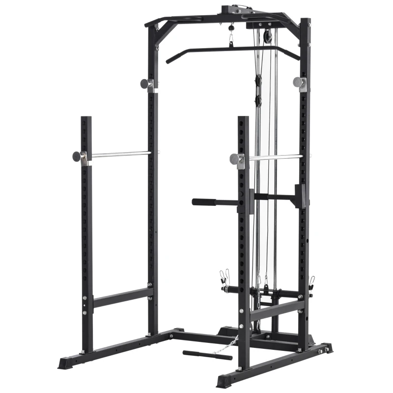 HOMCOM Stazione Fitness Multifunzione Power Tower per Palestra in Casa e Ufficio 155x118x220cm Nero