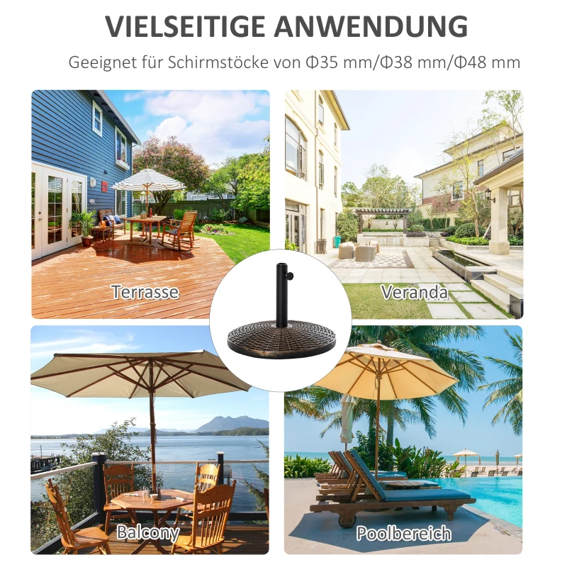 Outsunny Sonnenschirmständer Schirmständer Schirmhalter Schirmfuß 25 kg Rattanoptik Korb Ständer Schirm Ø35/Ø38/Ø48 mm Kunststoff + Zement Antik Bronze Ø53 x 40 cm