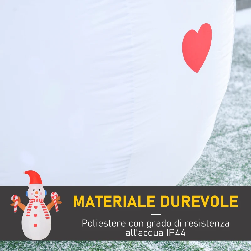 HOMCOM Pupazzo di Neve Gonfiabile 240cm, Decorazione Natalizia per Esterno con Luci a LED in Poliestere Impermeabile IP44