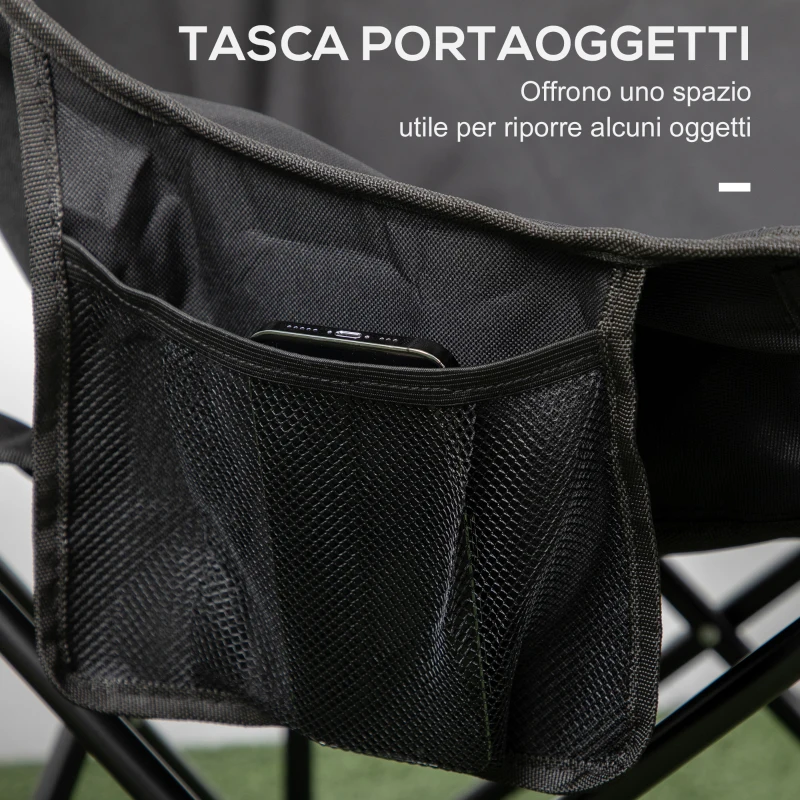 Outsunny Sedia da Campeggio Pieghevole in Tessuto Oxford con Tasca Laterale e Borsa da Viaggio, 61x54x66 cm