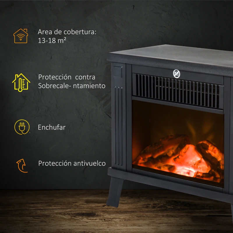 HOMCOM Chimenea decorativa con Efecto de Llama y Protección contra Sobrecalentamiento para Salas 13-18 m² 34x17x31 cm Negro