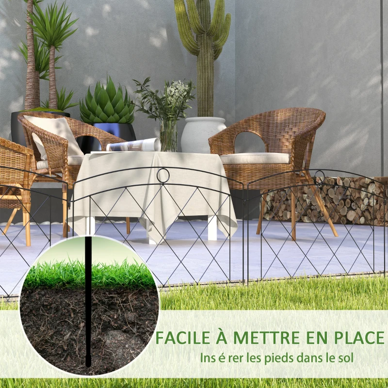 Outsunny Lot de 5 panneaux de clôture de jardin décoratives en métal, bordure de jardin, parterre de fleurs - dim. 305 x 80 cm