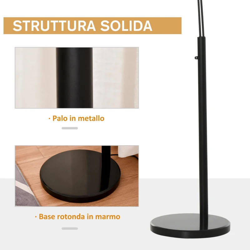 HOMCOM Lampada da Terra con 3 Luci e Braccia Flessibili, Base in Marmo e Palo in Metallo, 103x34.5x205cm, Nero e Bianco