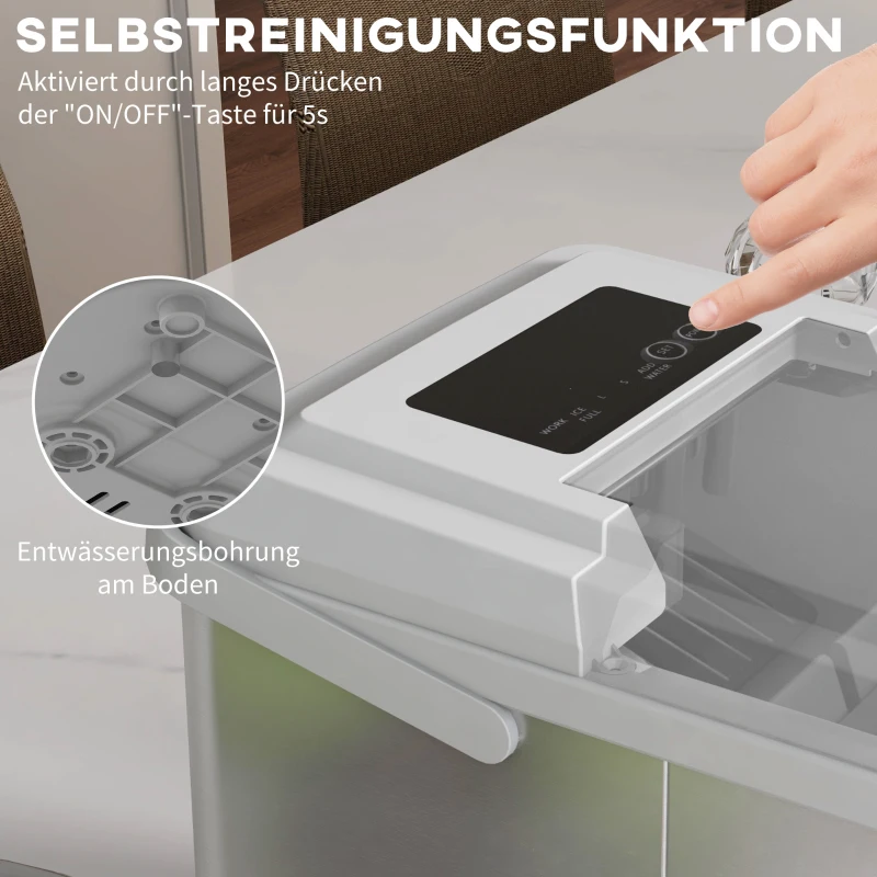 HOMCOM Eiswürfelmaschine, Ice Maker, 12 kg/Tag, 9 Würfel in 6-13 Min, 30,3 x 22,8 x 29 cm, Weiß