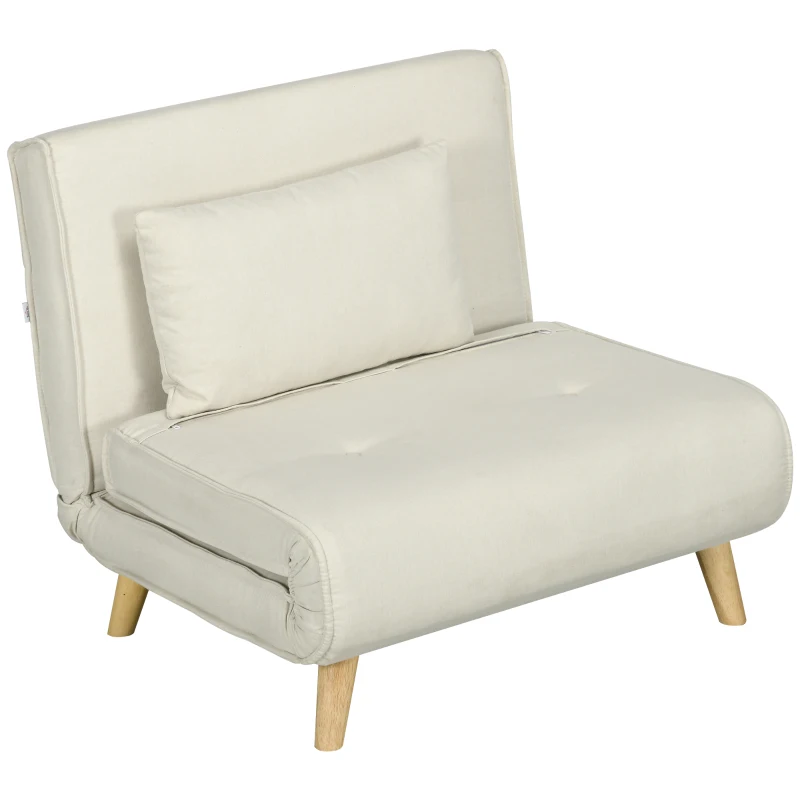 HOMCOM Sillón Cama Individual 3 en 1 Sofá Cama Plegable con Respaldo Ajustable y Cojín para Sala Dormitorio 90x78x79 cm Crema