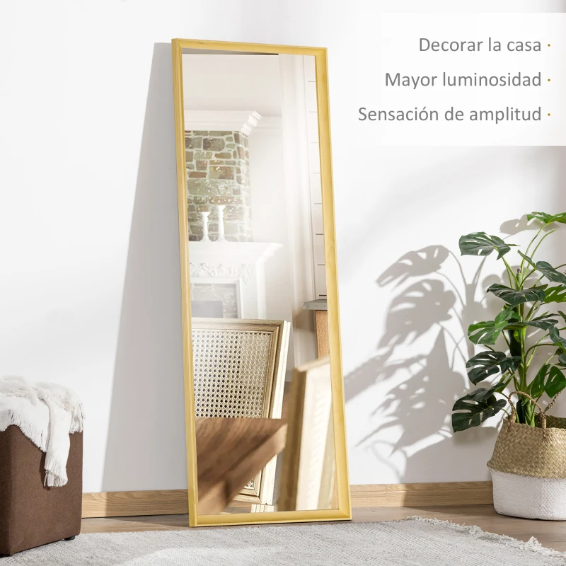 HOMCOM Espejo de Cuerpo Entero Moderno 163x53,5 cm Espejo de Pared Grande de Madera Decorativo para Salón Dormitorio Natural