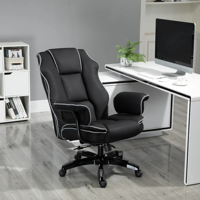 Vinsetto Faux Leather Executive Office Chair, with Contrast Piping - Black/White