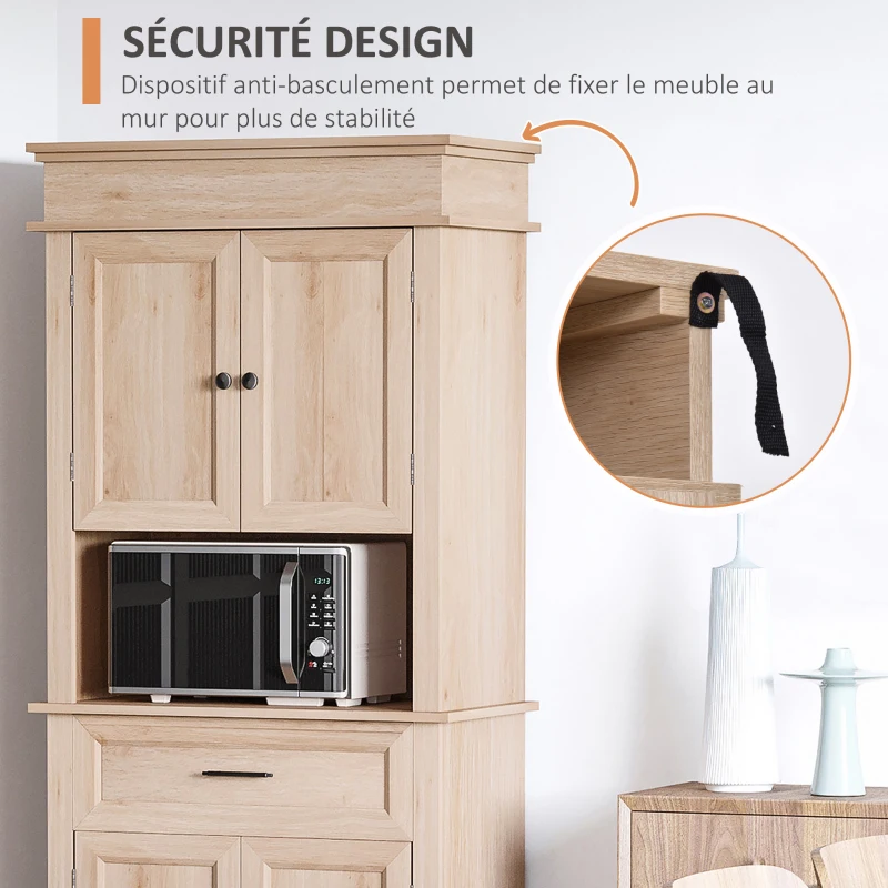 HOMCOM Buffet de cuisine armoire de cuisine multi-rangements 2 placards 2 portes tiroir niche MDF panneaux particules E1 chêne clair