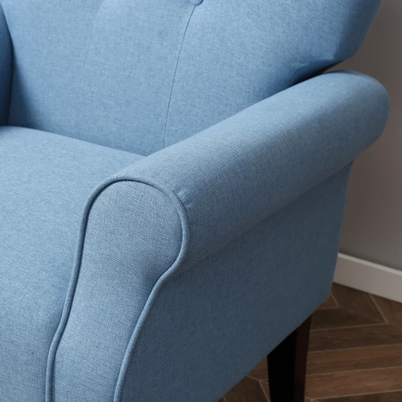 HOMCOM Butaca de Salón Tapizada en Tela Sillón Relax con Reposabrazos Asiento Acolchado y Patas de Madera Estilo Moderno para Dormitorio 78x74x97 cm Azul