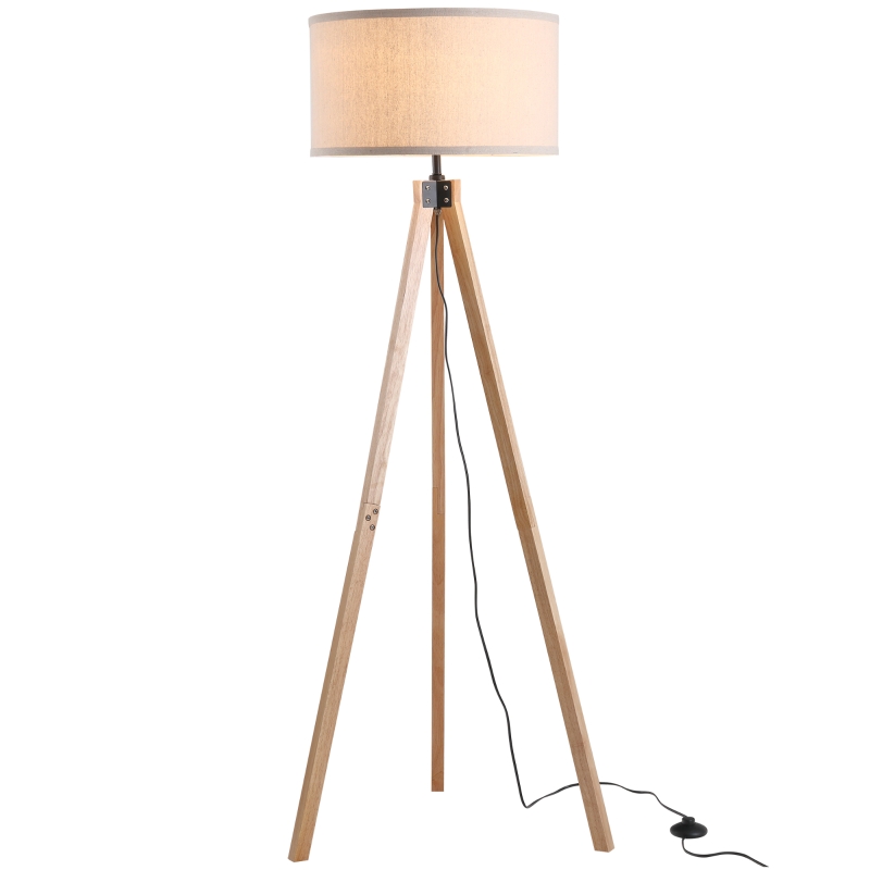 HOMCOM Lampada da Terra con Treppiede e Paralume in Lino Beige per Soggiorno, Compatibilità Lampadine E27, Ф45 x 152cm
