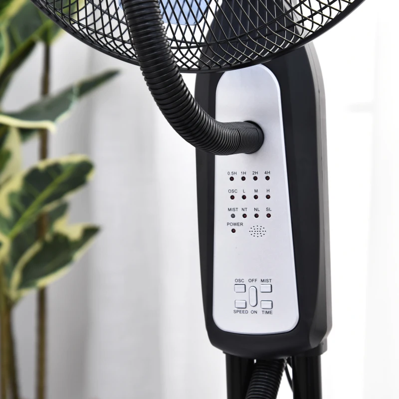 HOMCOM Ventilateur brumisateur roulettes 3 modes 3 vitesses, télécommande, minuterie, oscillation, tête inclinable, gris noir