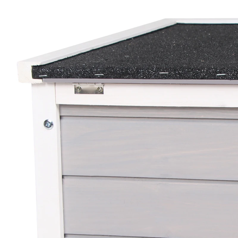 PawHut Gabbia per Conigli in Legno da Esterno con Tetto in Asfalto e Rampa Antiscivolo, 42x51x43cm, Grigia