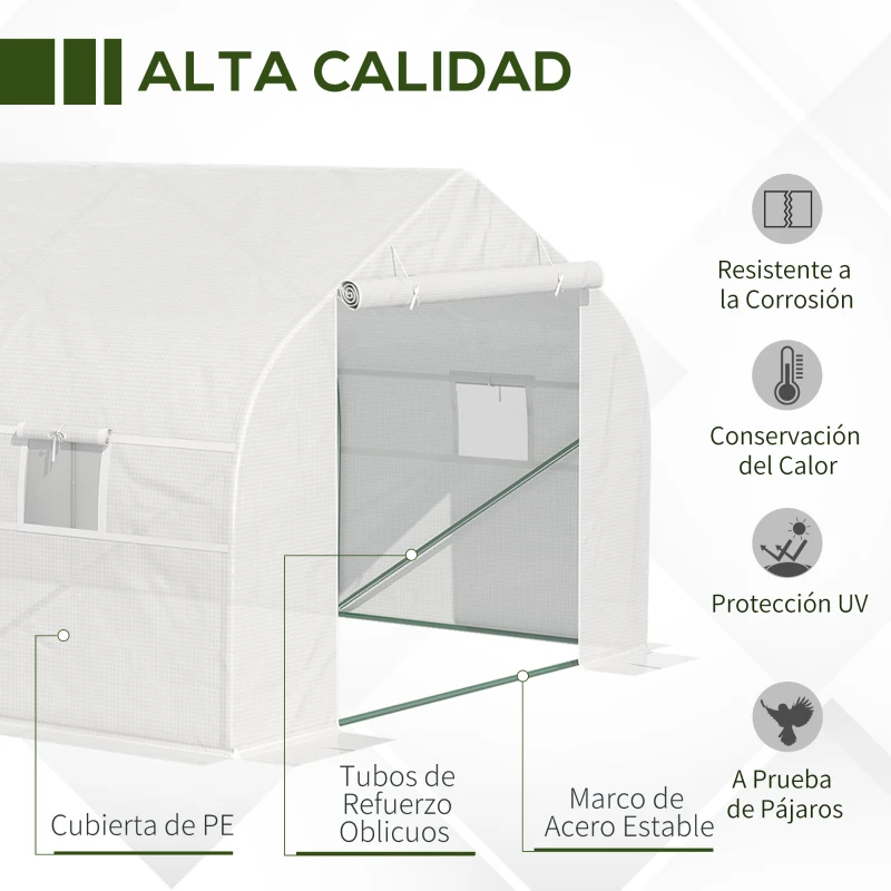 Outsunny Invernadero Tipo Caseta de Jardín o Terraza 6x3x2 m para Cultivo de Plantas y Semillas Color Blanco
