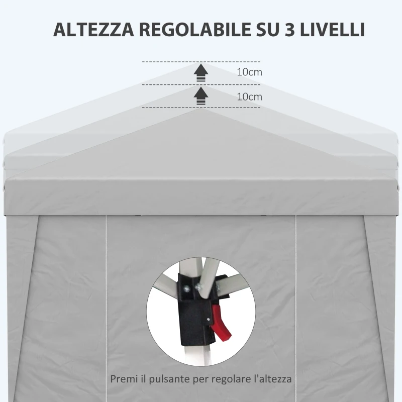 Outsunny Gazebo 3x3 m Pieghevole ad Altezza Regolabile con Finestrelle, in Acciaio e Tessuto Oxford Grigio Chiaro