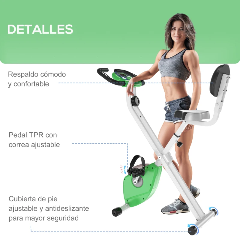 HOMCOM Bicicleta Estática Plegable con Resistencia Magnética Asiento con Altura Ajustable y Pulsómetro 43x97x109 cm Verde