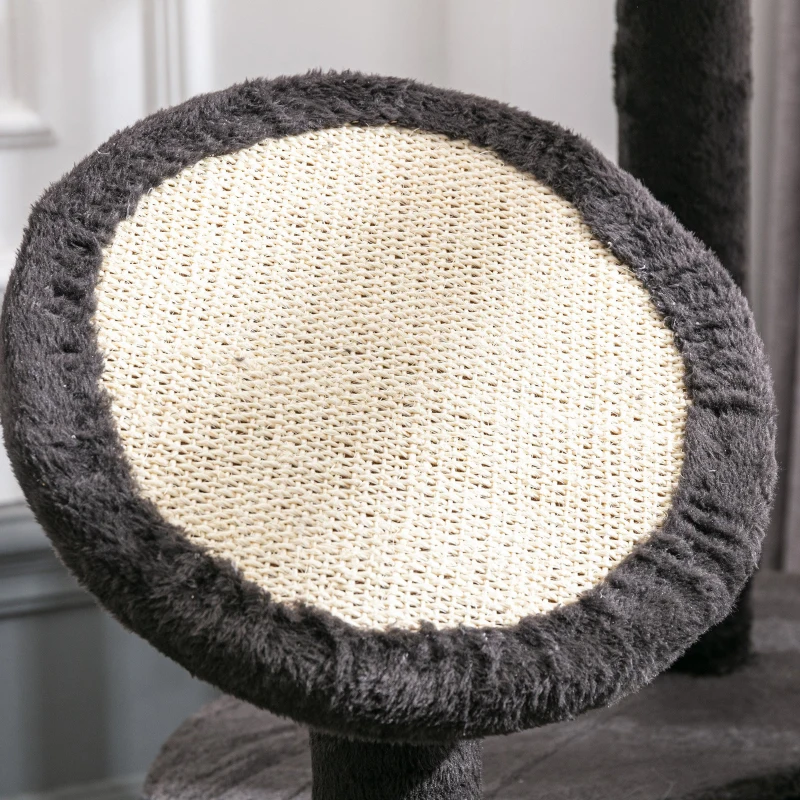 PawHut Árbol Rascador para Gatos Grande 65x50x153 cm Torre para Gatos Centro de Actividades con Múltiples Plataforma Poste Hamaca Bolas de Juguete y Cueva Gris Oscuro