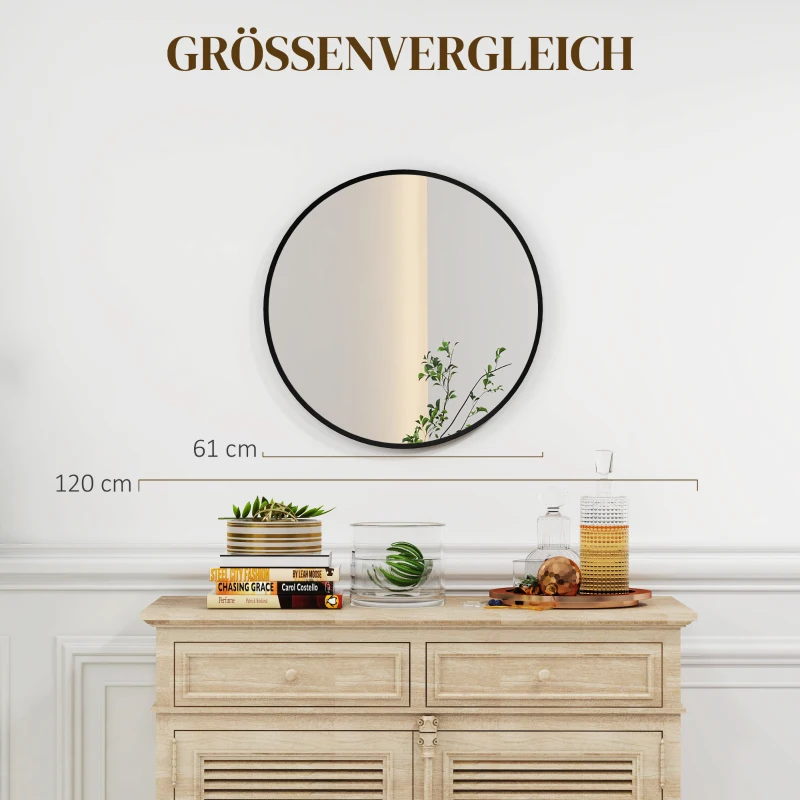 HOMCOM Wandspiegel, modernes Design, Φ61 cm, Schwarz