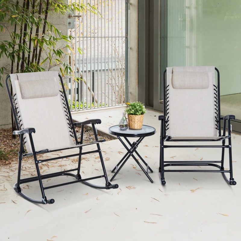 Outsunny Three-Piece Rocking Chair Garden Bistro Set - Beige