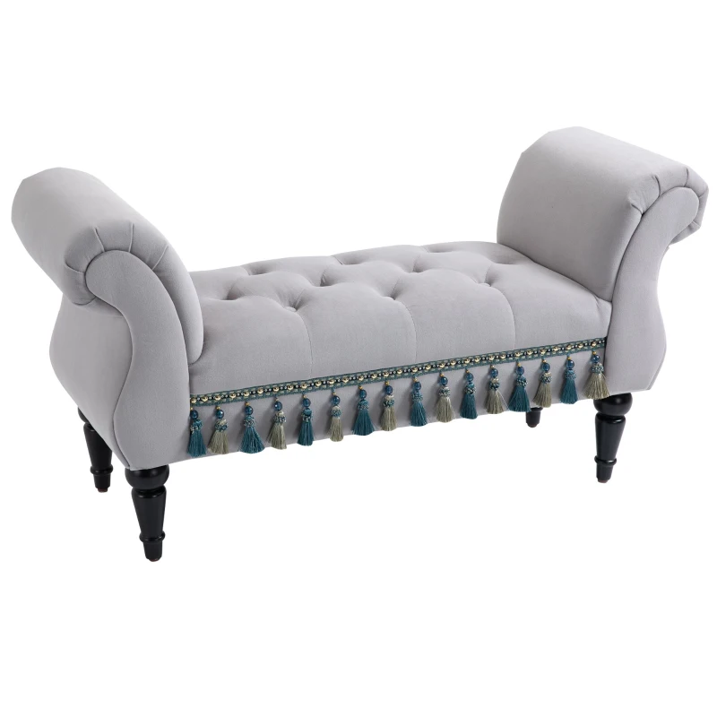 HOMCOM Sitzbank Polsterbank mit Samt-Bezug, Armlehne Bettbank mit Holzrahmen, Schuhbank für Schlafzimmer, Wohnzimmer, Flur 117 x 40 x 58 cm Hellgrau