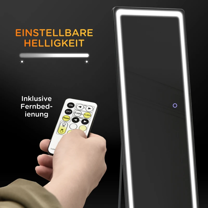 HOMCOM 2 in 1 Standspiegel mit LED-Licht, freistehend, Aluminium, einstellbares Licht, 40 cm x 37 cm x 157,5 cm