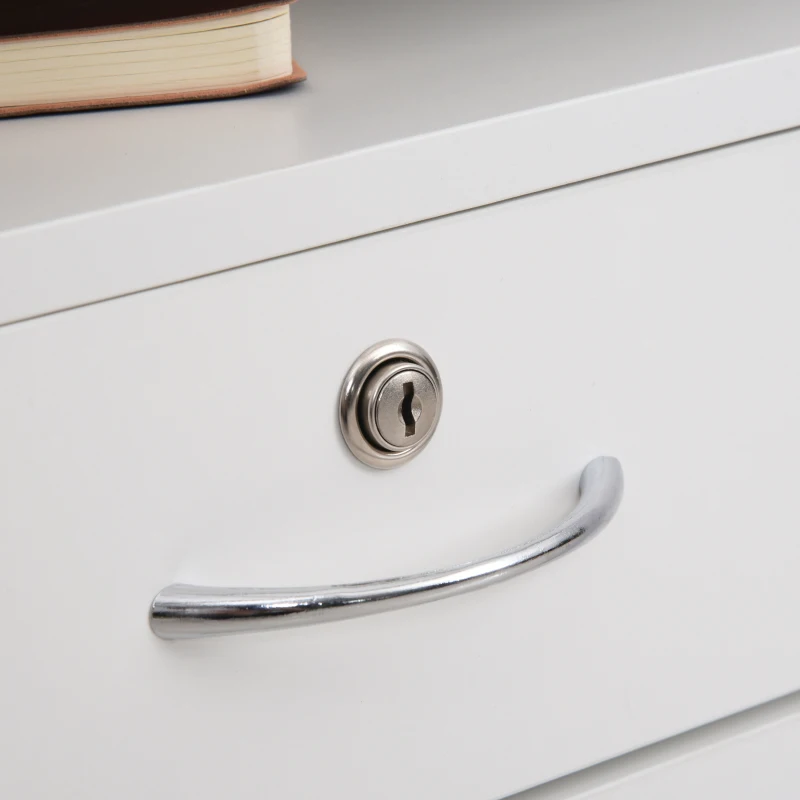 HOMCOM Cajonera de Oficina con Cajón con Cerradura y Armario con Ruedas Soporte de Impresora para Estudio 40x35x60 cm Blanco