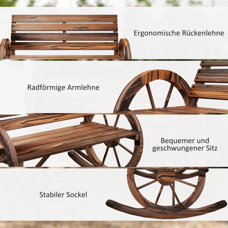 Outsunny Garten-Schaukelbank, 2-Personen-Schaukel, mit radförmigen Armlehnen, für Balkon, Garten, Terrasse, carbonisiert.