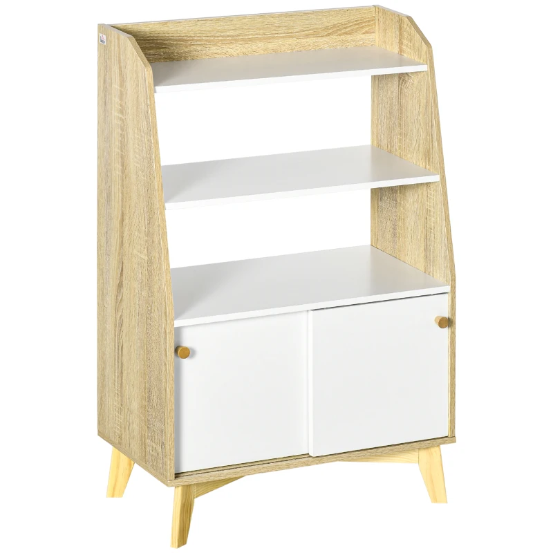 HOMCOM Estantería Infantil con 2 Puertas y 3 Estantes Abiertos Aparador Auxiliar de Cocina Moderno 58x30x93 cm Natural