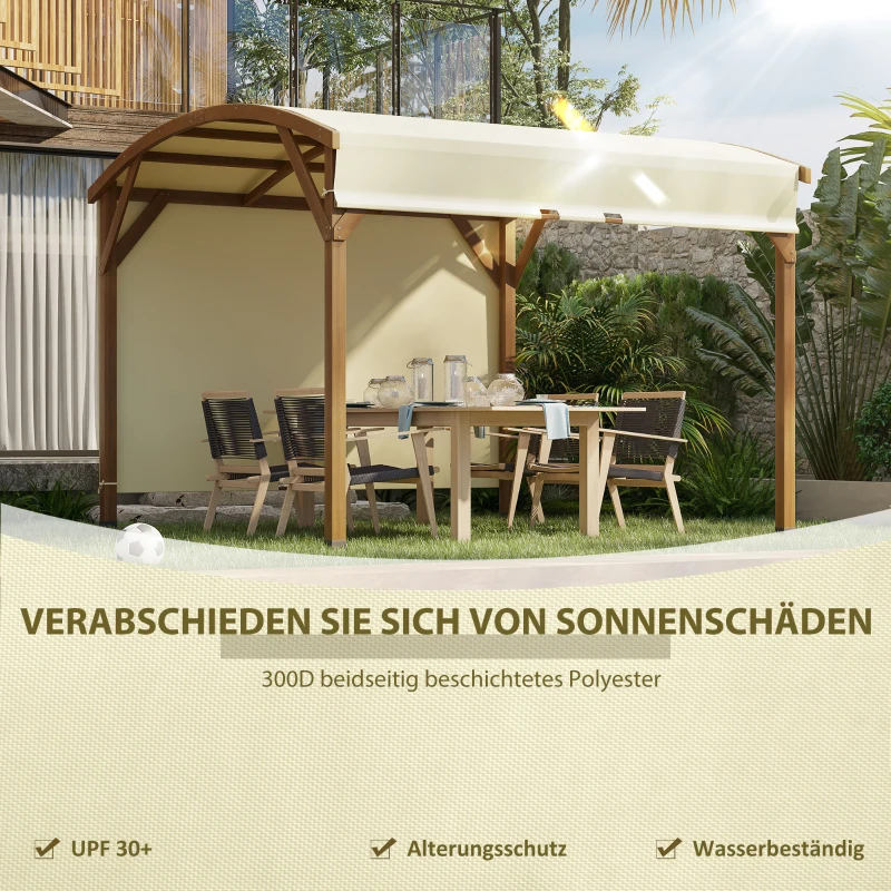 Outsunny Pergola, Gartenpavillon, einziehbares Dach, Seitenwand, robuster Holzrahmen, creme, 3,20 x 3 m