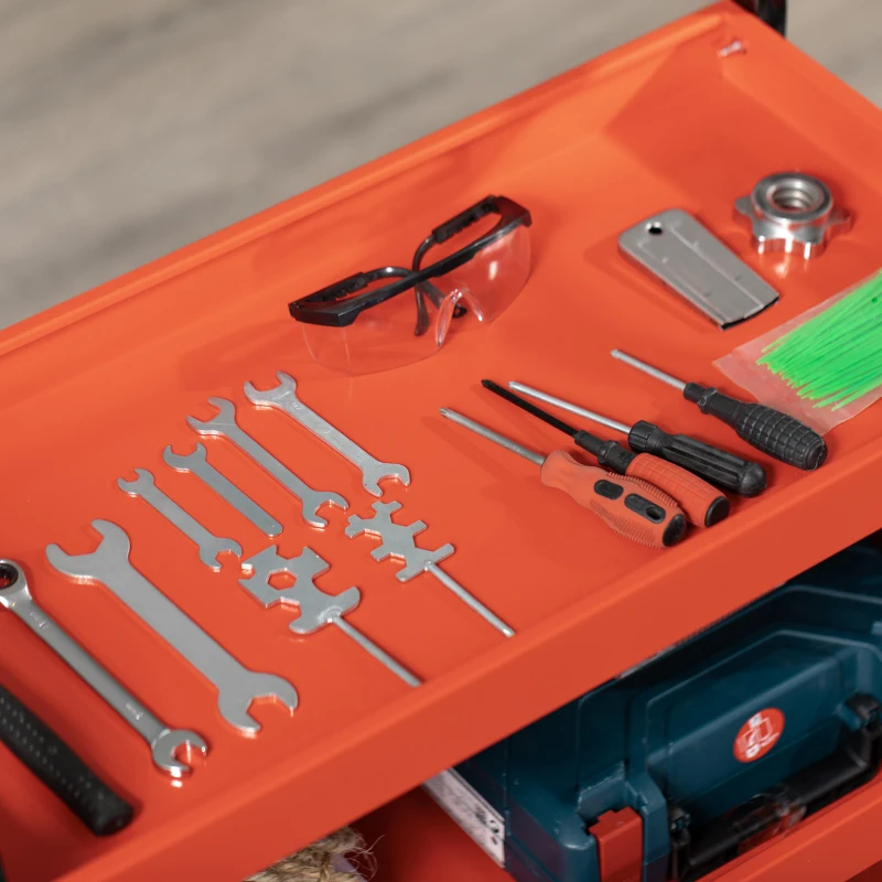 DURHAND Werkzeugwagen, Werkstattwagen, 3 Ablagen, 2 Lochwände, bis 100 kg, Stahl, rot, 75 x 35 x 80cm