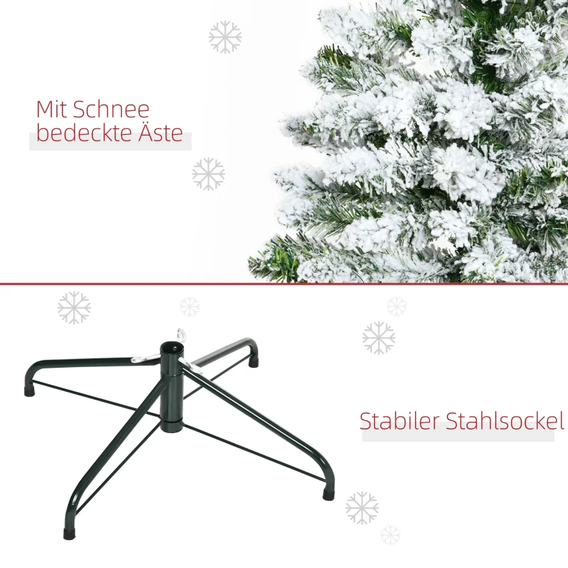 HOMCOM Künstlicher Weihnachtsbaum, Schnee-Effekt, flammenhemmend, Scharnierkonstruktion, Grün/Weiß