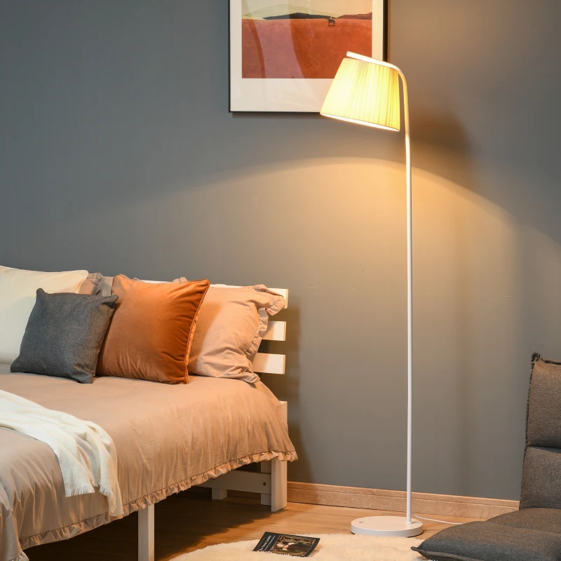 HOMCOM Lámpara de Pie Lámpara de Lectura Moderna con Pantalla de Lino Plisada Interruptor de Pedal para Dormitorio Sala de Estar Ø25x165 cm Blanco y Crema