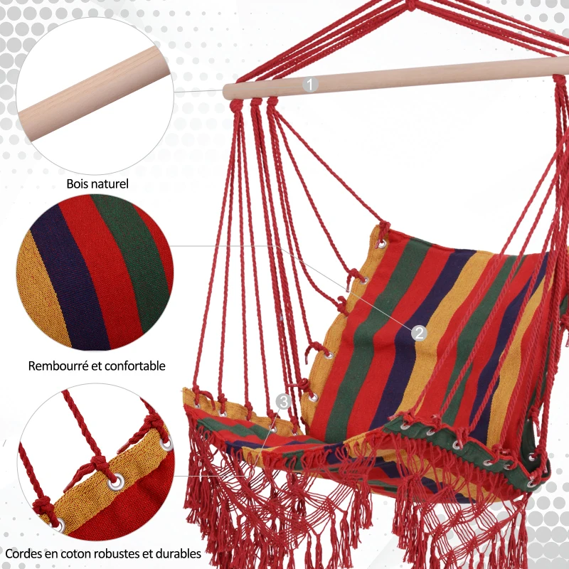 Outsunny Chaise Suspendue hamac de Voyage Respirant Portable dim. 60L x 45l x 55H m Coton Polyester Multicolore