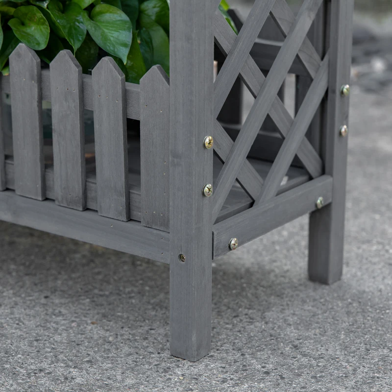 Outsunny Jardinière sur Pied Potager avec étagère barrière - pans latéraux Treillis - dim. 90L x 30l x 90H cm - Bois Sapin Gris