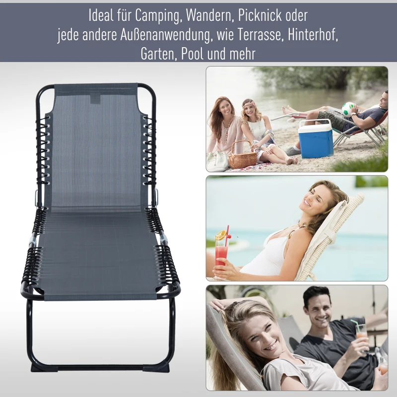 Outsunny Sonnenliege klappbar Gartenliege, Liegestuhl mit 4-Fach verstellbare Rückenlehne, wetterfeste Campingliege bis 120 kg belastbar, für Garten Strand Pool, Grau