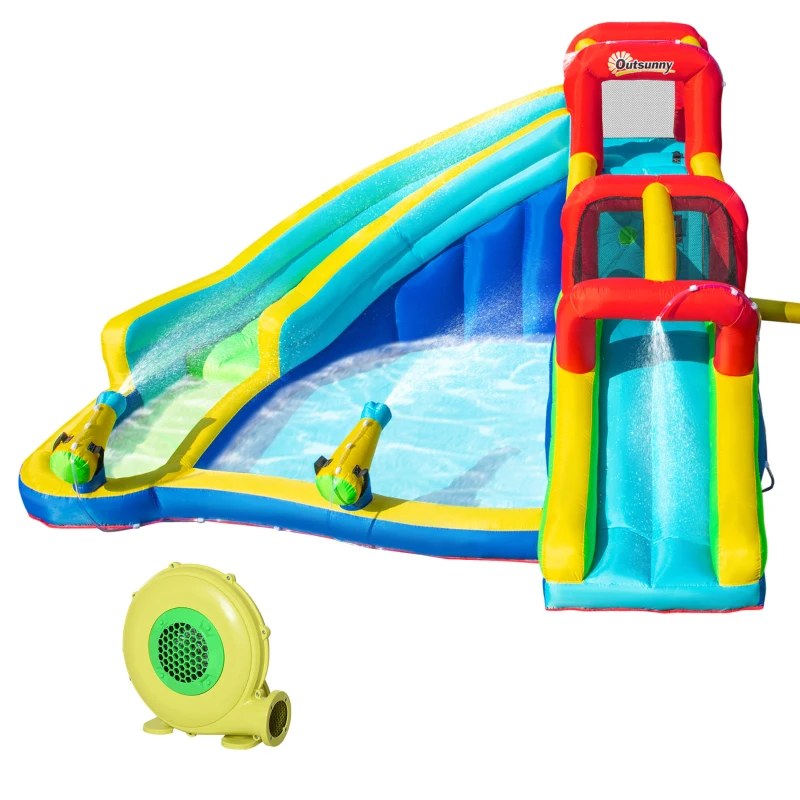Outsunny Castillo Inflable para Niños +3 Años con 2 Toboganes Trampolín Piscina y Bolsa de Transporte 385x365x200 cm Multicolor