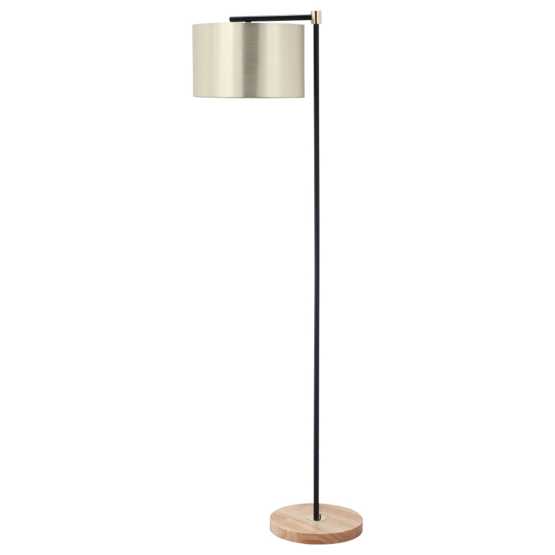 HOMCOM Lámpara de Pie con Pantalla Colgante de Tela E27 Máx. 40W Base de Madera e Interruptor de Pie Lámpara de Suelo para Salón Dormitorio 48x32x152 cm Dorado