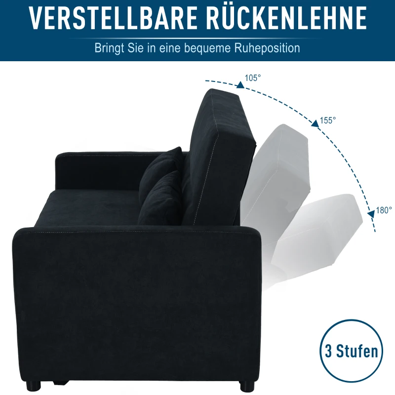 HOMCOM 2-Sitzer Sofa mit Bettfunktion, Verstellbarer Rückenlehne, Polstersofa, Samtoptik, für Wohnzimmer, Schlafzimmer, Schwarz