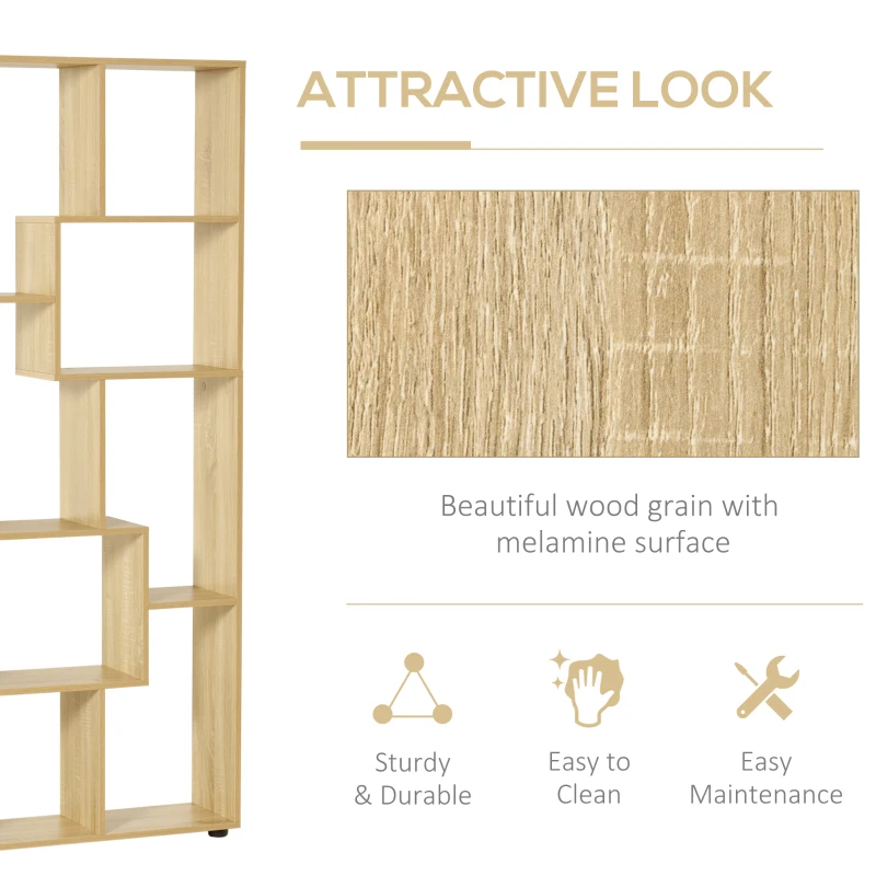 HOMCOM Bookshelf, Tall Bookcase, Modern Room Divider, 8 Cube Storage Unit, Freestanding Storage Shelf for Living Room, Bedroom, Home Office, 70 x 24 x 178 cm, Natural