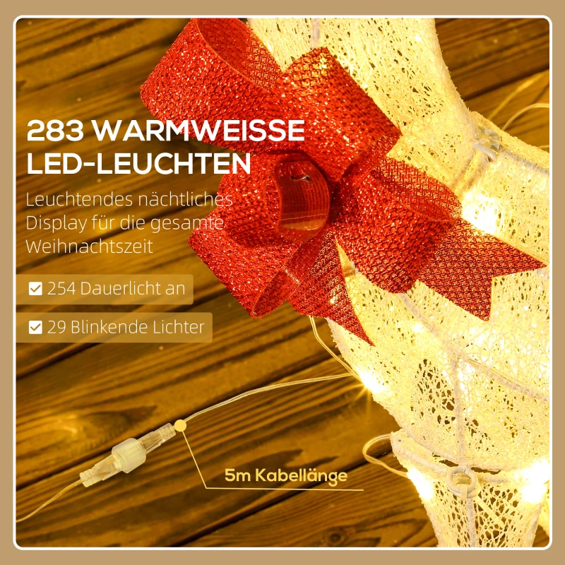 Outsunny Rentierfamilie mit roten Schleifen, 283 LEDs, Weihnachtsbeleuchtung, wetterfest, Silber