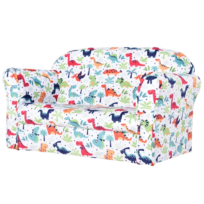 HOMCOM Sofá Infantil con Estampado de Dinosaurios con Respaldo y Reposabrazos Incorporados y Cómodo Acolchado Para +12 Meses 76x39x44 cm