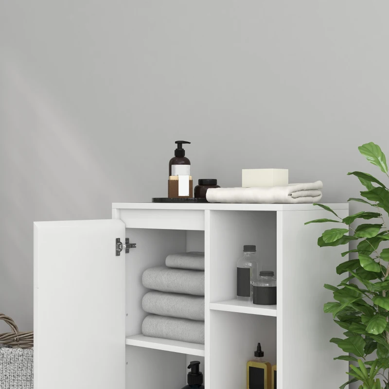 HOMCOM Mobiletto Bagno con 3 Ripiani Aperti e Armadietto a un'Anta con Mensola Regolabile, 53x30x80cm, Bianco
