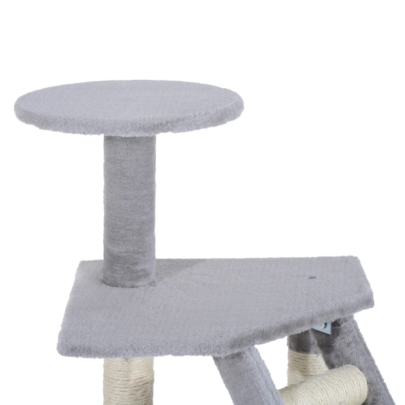 PawHut Torre para Gatos 55x40x125 cm con Postes Escalera Cueva Espaciosa Hamaca y Varias Plataformas Gris