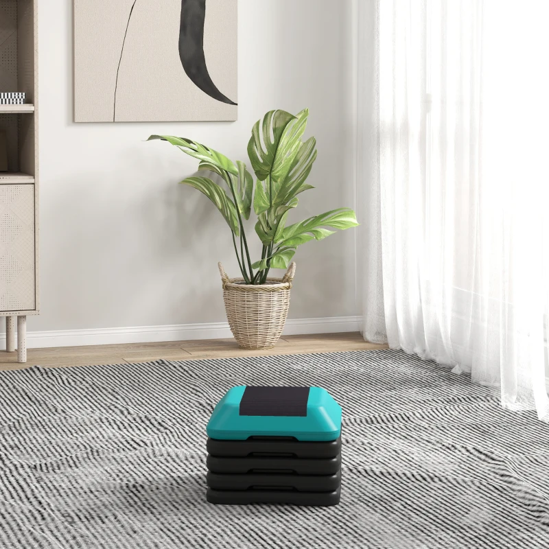 SPORTNOW Step para Fitness Stepper Antideslizante con Altura Ajustable de 10/15/20/25/30 cm Carga 150 kg Azul