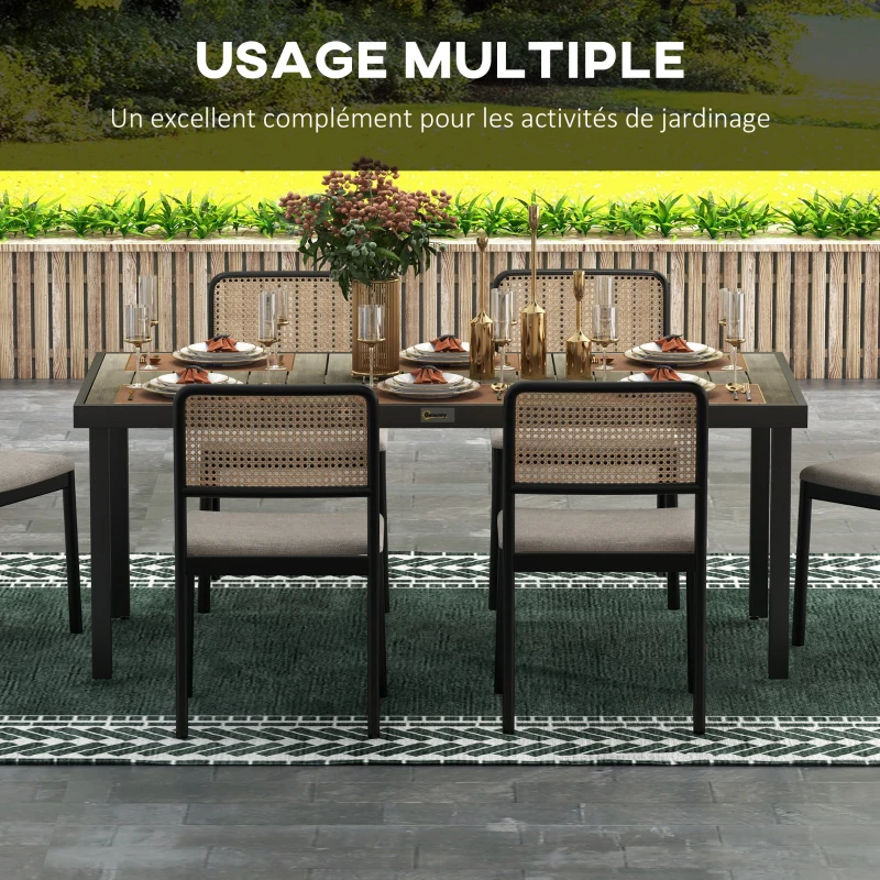 Outsunny Table de jardin rectangulaire pour 8 personnes en aluminium table de salle à manger extétieur plateau PE à lattes