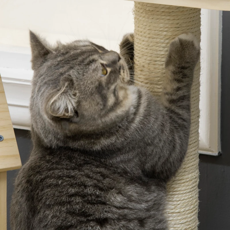 PawHut Árbol Rascador para Gatos Torre para Gatos con Camas Cueva Rodillo Postes de Sisal y Rampa 70x50x125 cm Natural