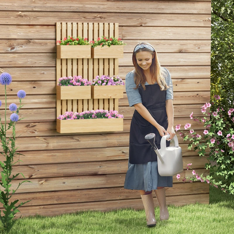 Outsunny Jardinière murale potager avec 5 bacs treillis en bois massif amovibles 60 x 16 x 100 cm(m-2)