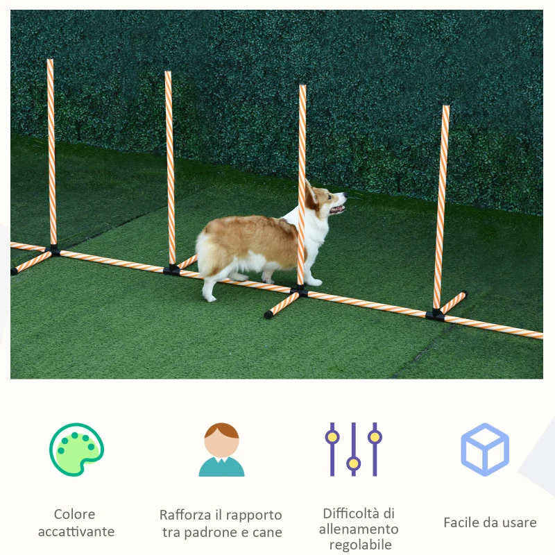 PawHut Set Agility Dog per Addestramento Cani con Slalom, Ostacoli Regolabili, Fischietto e Sacca di Trasporto