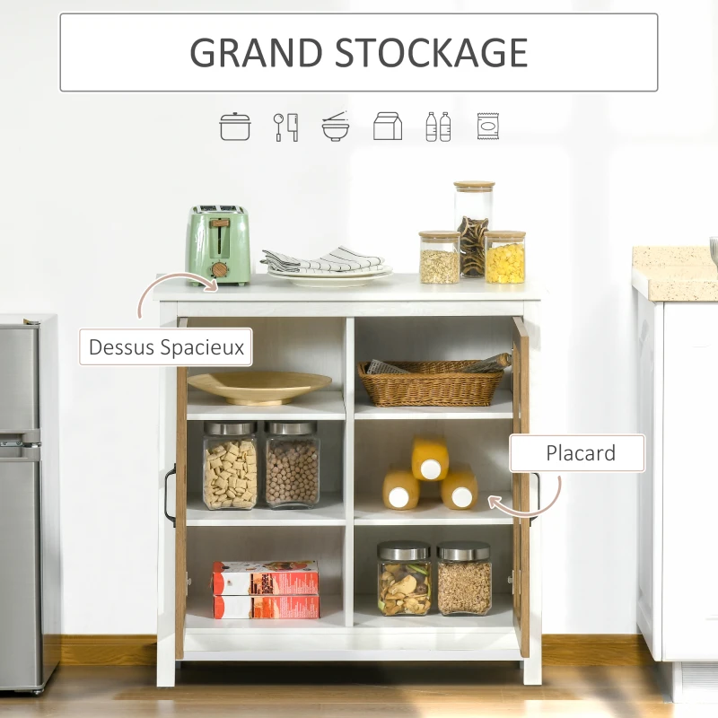 HOMCOM Meuble de rangement buffet vitrine bas pour la cuisine avec 2 portes vitrées et étagères en MDF - dim. 80I x 40P x 81,5H cm